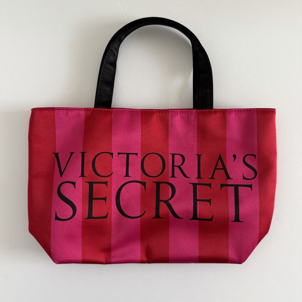 Victoria's Secret Pink & Red w/ Black Handles Mini Tote Shopper Bag Purse
